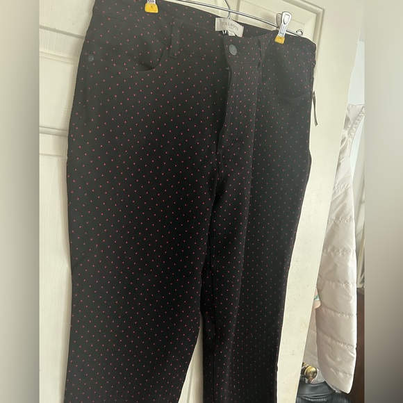 New Talbots Stretchy Black Red Dot Straight Leg Pants SZ 12 - Picture 11 of 11